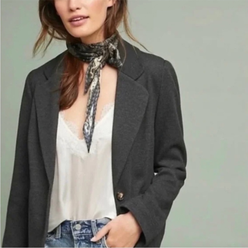Anthropologie Cartonnier Dark Heather Grey Blazer Jacket Size 12